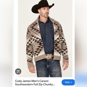 Cody James Men's Carson Southwestern Full Zip Chunky Sweater Sz L 100% Wool NEW